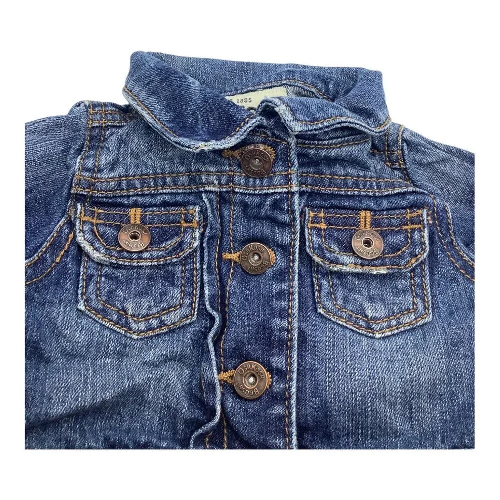 Lot of 2 OshKosh Baby Girl Size 6 Months Floral White Bodysuit Denim Blue Jacket